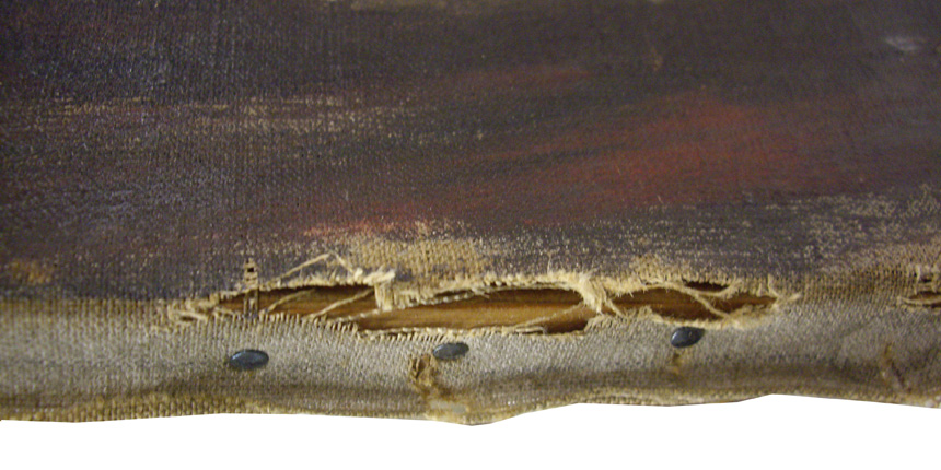 Arbeitsbereich Gemälde - Restaurierung Leinwandverletzung Gemälde