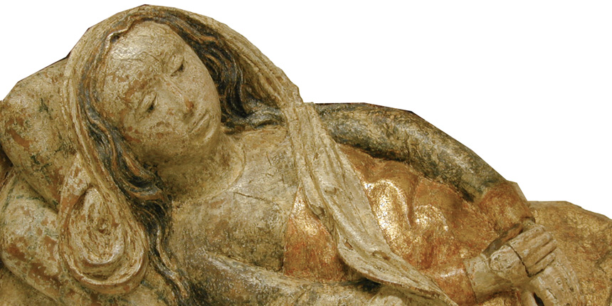 Detailausschnitt Restaurierung der Skulpturengruppe Muttergottes mit trauernden Jüngern